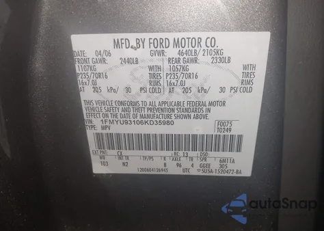 2006 Ford Escape Xlt/Xlt Sport from USA, damaged, VIN 1FMYU93106KD35980